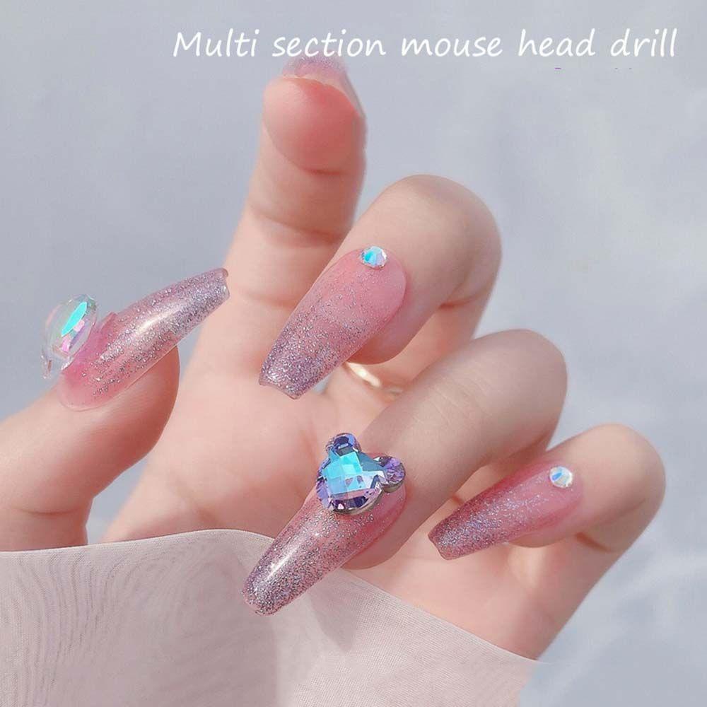 MXBEAUTY Nail Art Rhinestones Colorful Sparkly Multi Section Ornaments Aurora Symphony Mickey Kepala Kristal Bor DIY Perhiasan Kuku