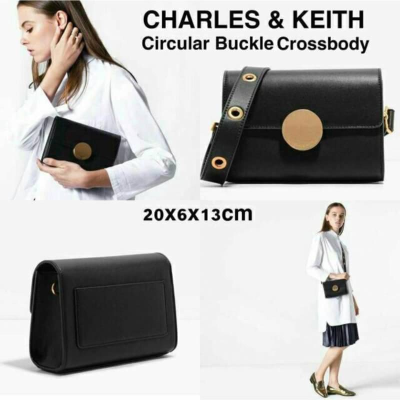tas wanita murah simple branded selempang C*K CIRCULAR BUCKLE - Hitam