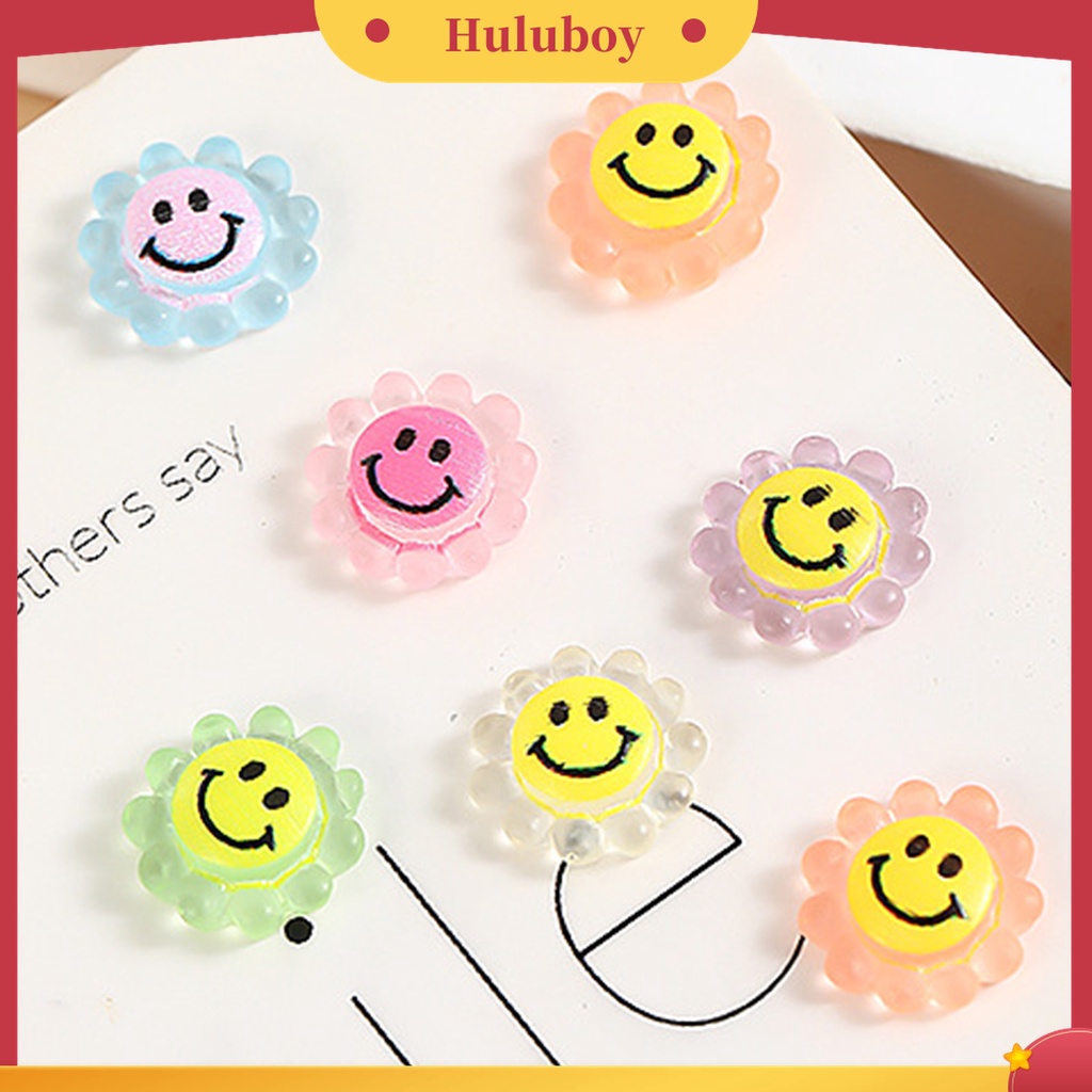Huluboy Huluboy♡ 30pcs / Kantong Dekorasi Kuku Jari Bahan Resin Motif Smiley Sunflower Untuk Aksesoris Nail Art