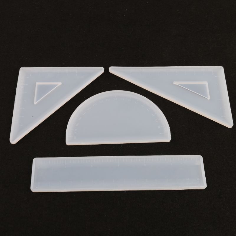 SIY  4 Shapes Silicone Resin Ruler Molds Straignt Square Triangular Rulers Protractor