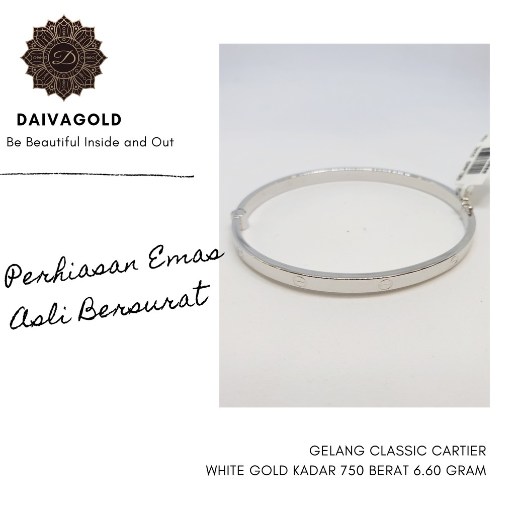 Gelang Emas Asli Cartier White Gold Kadar 750