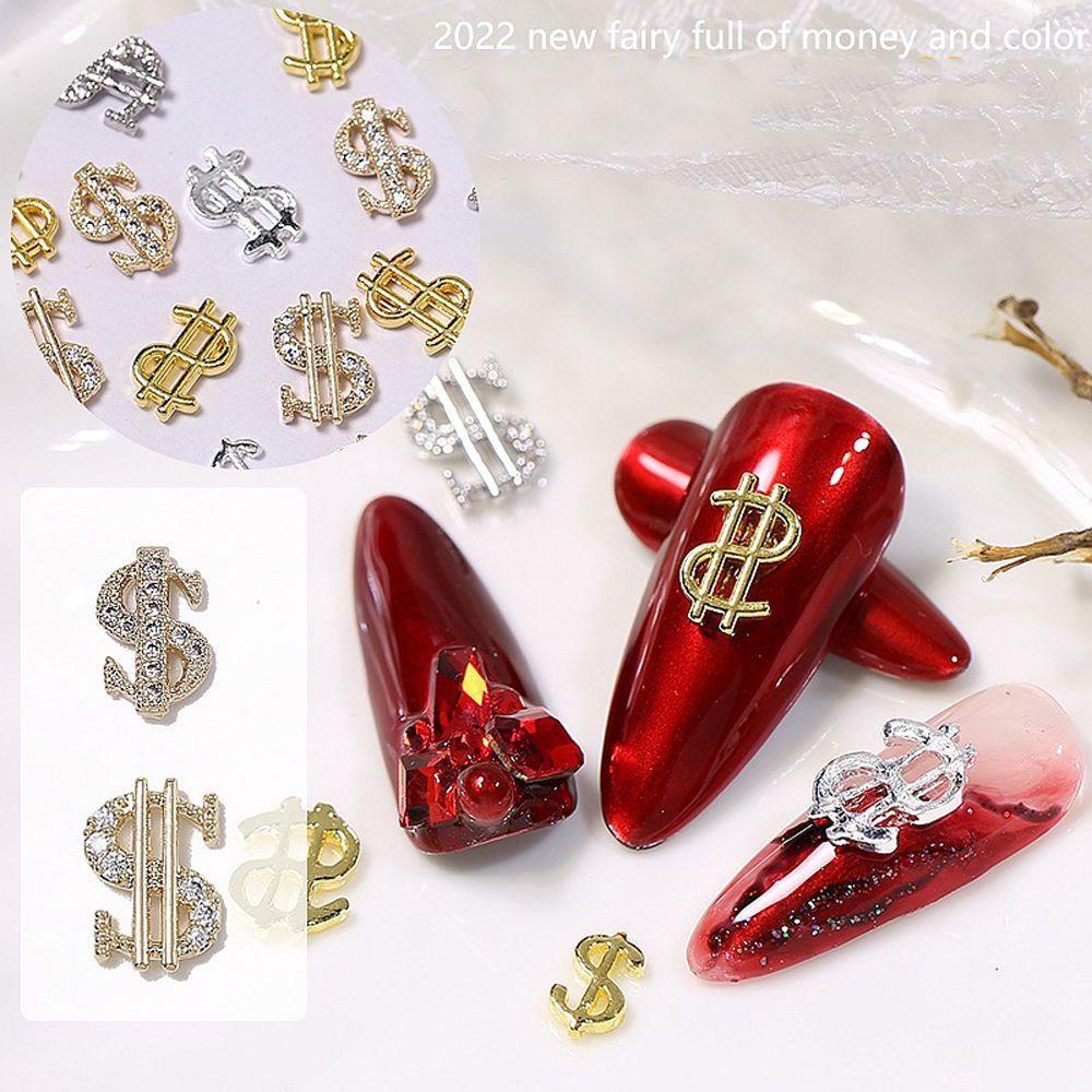 Agustin 3D Dollar Nail Art Dekorasi Shiny Silver/Gold Nail Rhinestone Nail Supplies Perhiasan Kuku