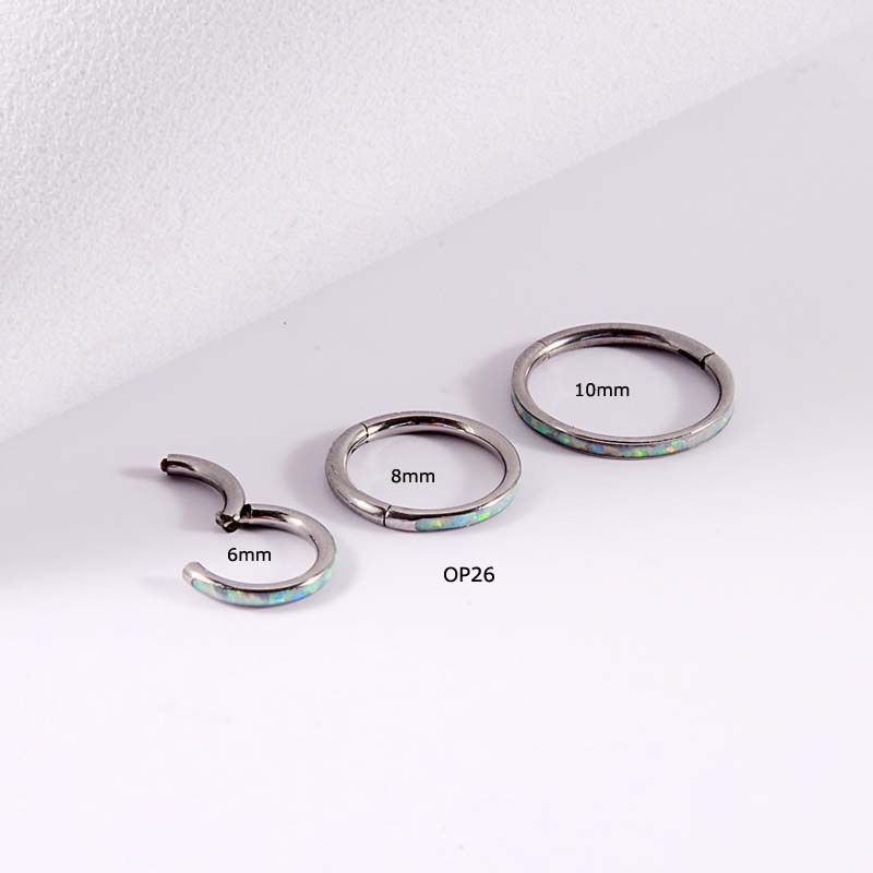 1pc Anting Tindik Hidung / Tubuh Bahan Titanium Steel G23 Dengan Opal Hoop Rook Helix Lobe Pinna 6 / 8 / 10mm