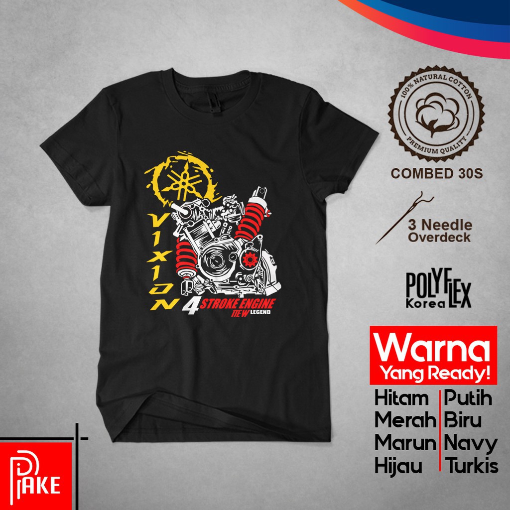 kaos distro / kaos custom / kaos cowok / Kaos Yamaha Vixion 4 stroke engine Cotton Combed 30S -mitra