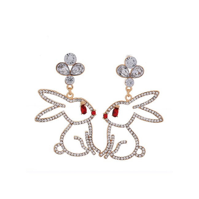 LRC Anting Tusuk Fashion Gold Metal Flash Diamond Rabbit Earrings A59995