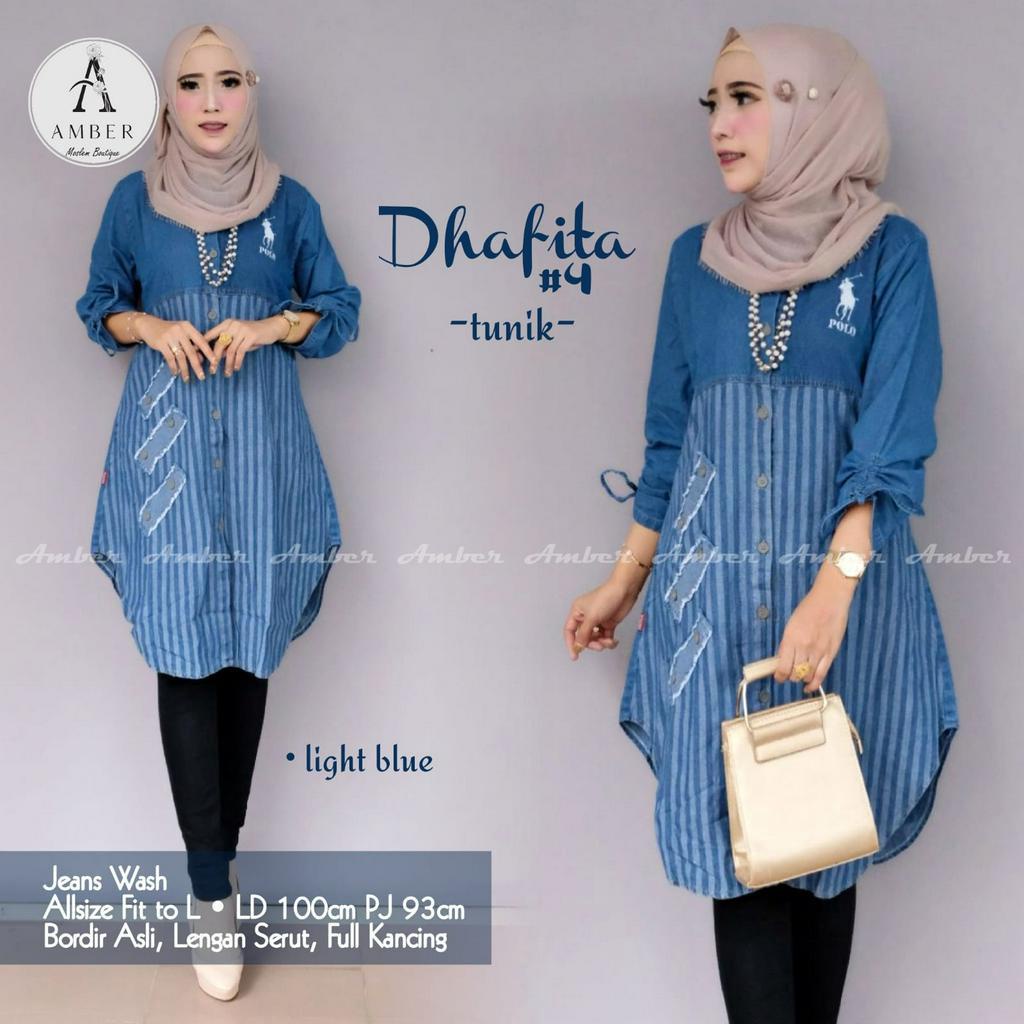 TUNIK JEANS / 18.7 / MARCY SHIRA DHAFITA ELDIA ALANI BORA LIKA SEPTA VERNA / ATASAN / ALLSIZE FIT M-XL/ AMBER