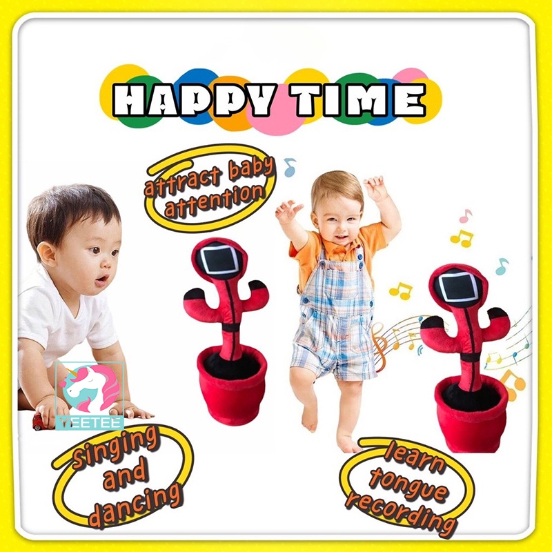 Grosir✅Dancing Cactus Toy Squid Game Red Electric Dancing Squid Repeat What You Say Toy YEETEE With Light Effects 120 Songs for Age 3 And Up Kids Gifts