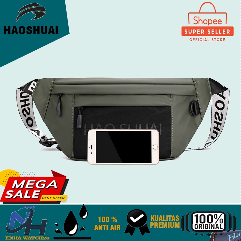 BISA COD Tas Olahraga Cowok Kasual HAOSHUAI 1100-19 Tas Selempang Pria Anti Air Premium Dolby Lotto 