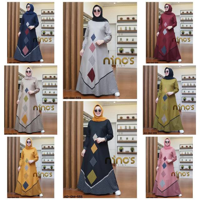 NINOS gm 555 maxy dress gamis syari Bangkok bunga murah cantik terbaru casual simple homie viscose