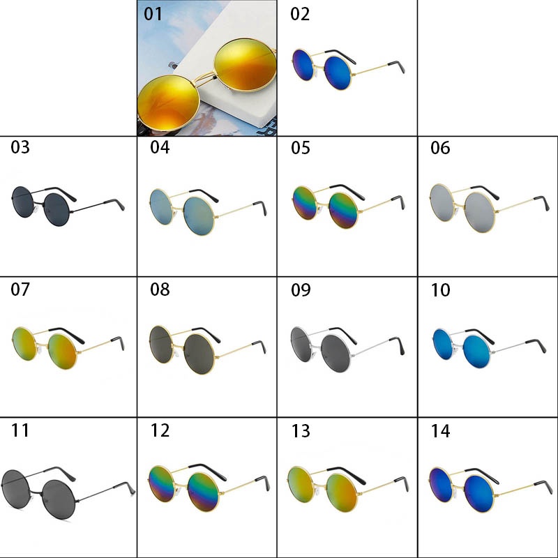 Kacamata Hitam Lensa Bulat Reflektif Warna-Warni Untuk Unisex / Pria / Wanita