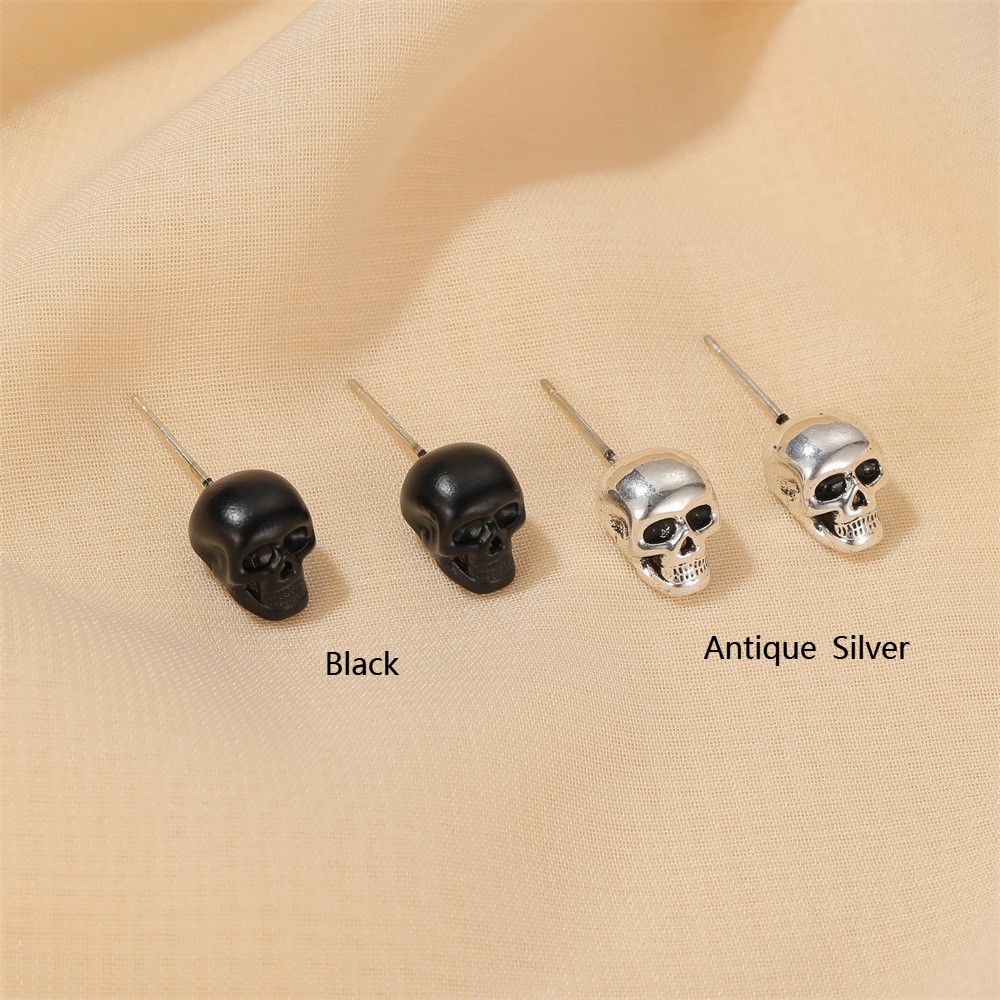 ROW Trend Ear Nail Festival Jewelry Gifts Halloween Stud Earring Ghost Head Copper Gothic Style Piercing Skull Head/Multicolor