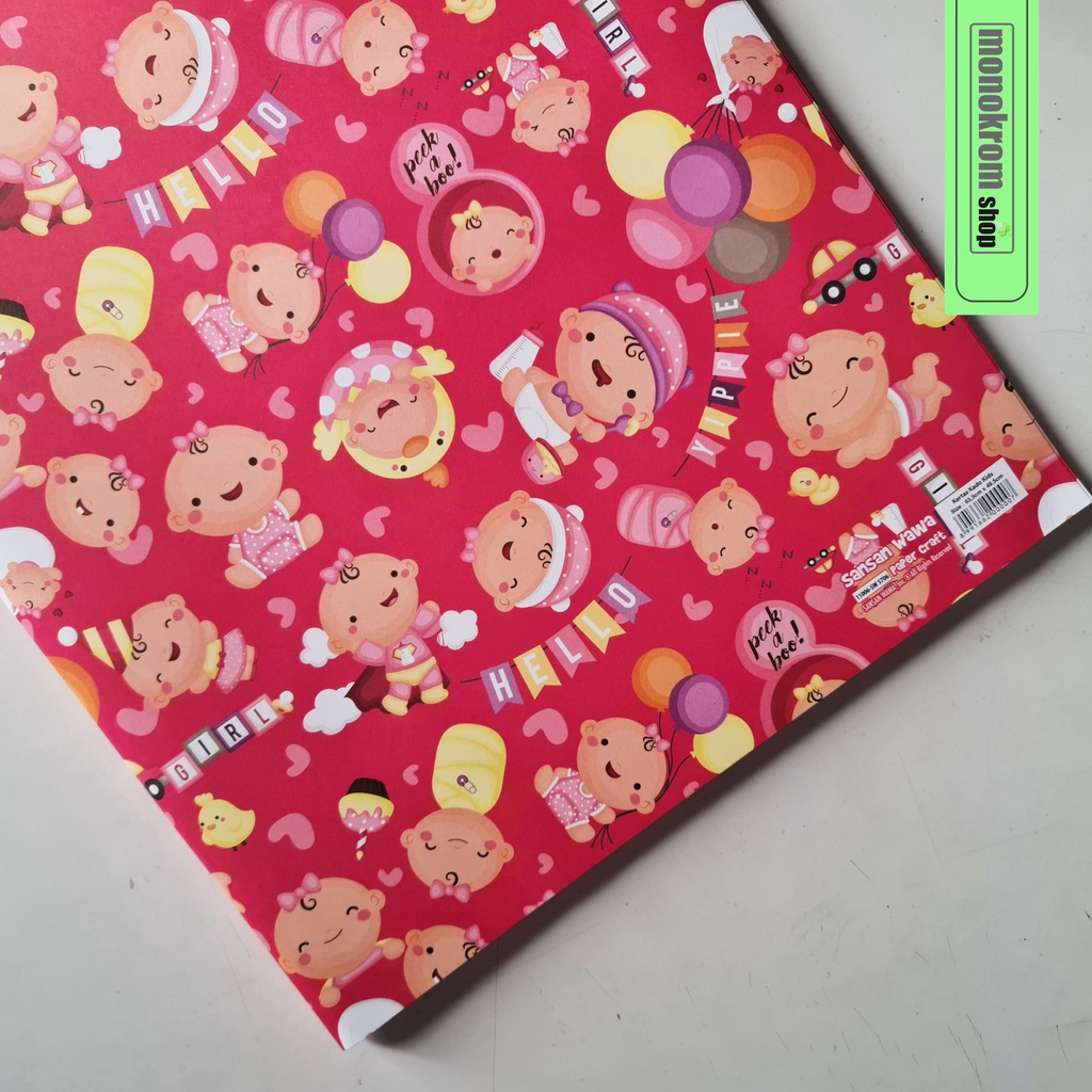 Kertas Kado Sansan Wawa Motif Baby Hello Girl Merah - Wrapping Paper