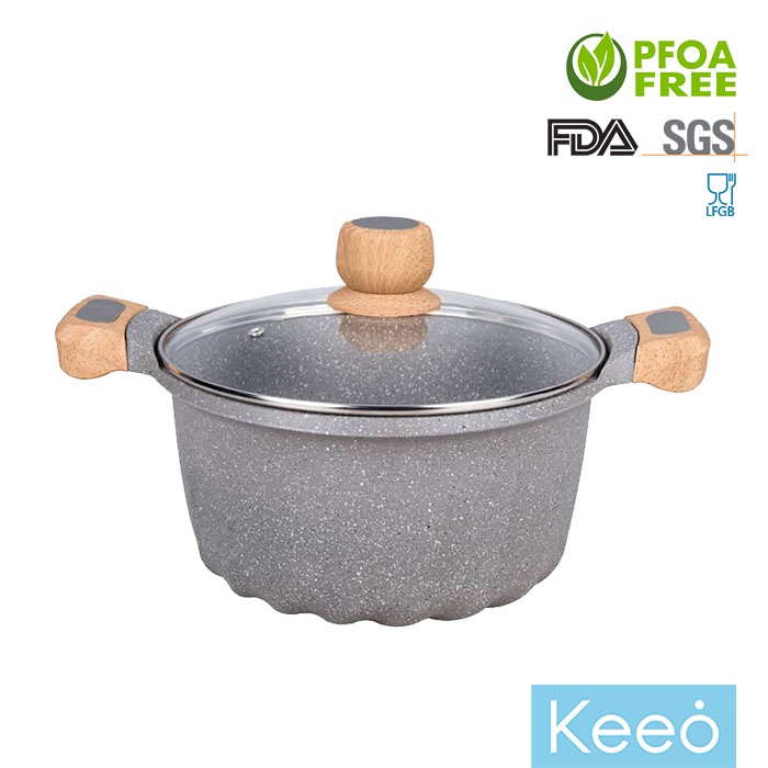 MGC 24 cm Panci Anti Lengket Marble Granit  dengan Tutup (Casserole) Abu Abu