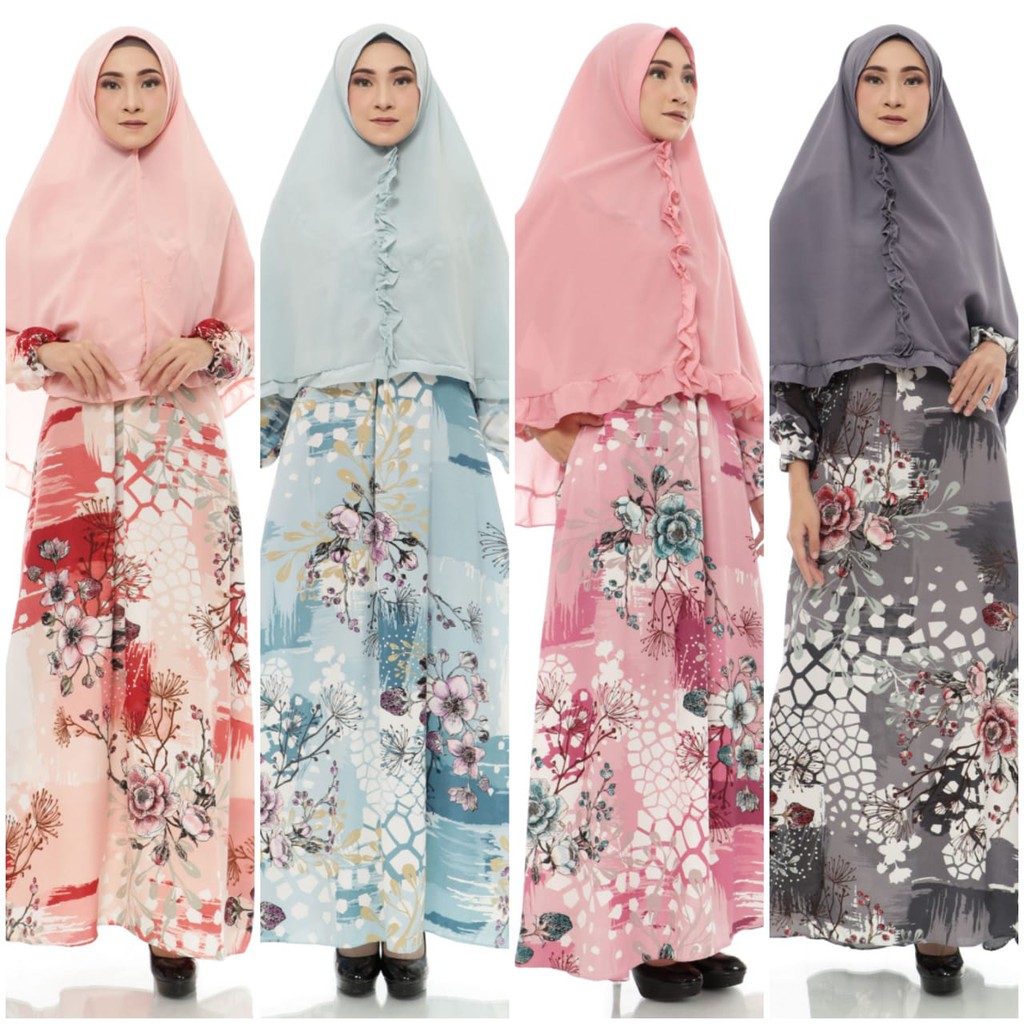 gamis bahan monalisa motif bunga mawar
