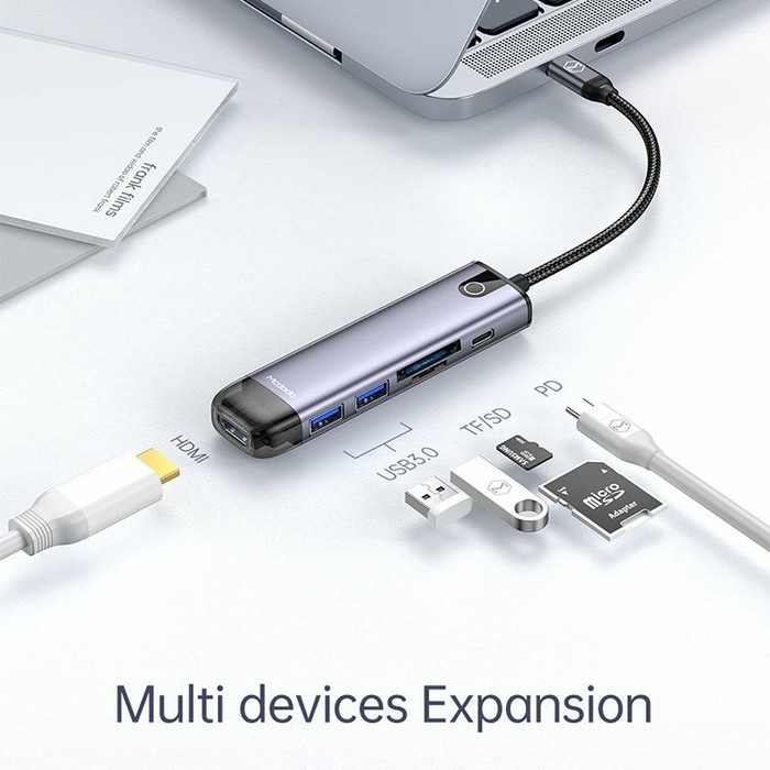 Mcdodo 6In1 USB HUB TYPE C 3.0 + PD + TF + SD Adapter HU-774