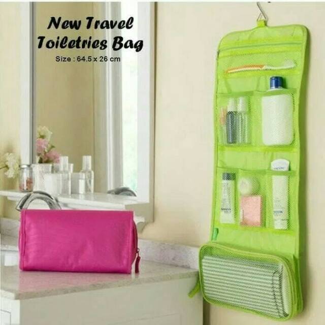 NEW TRAVEL TOILETRIES BAG ORGANIZER - HANGING TOILETRIES BAG / TAS KOSMETIK PERLATAN MANDI