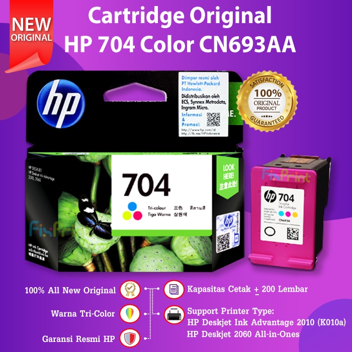 Cartridge HP 704 Black Ink CN692AA Tinta Printer 2010 K010 2060 K110