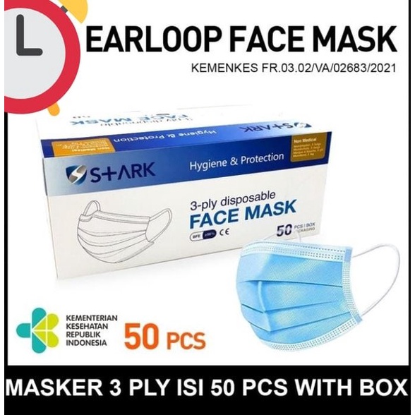 Masker Medis Stark 1 box isi 50pcs/Masker Stark 3-Ply Disposable Face Mask