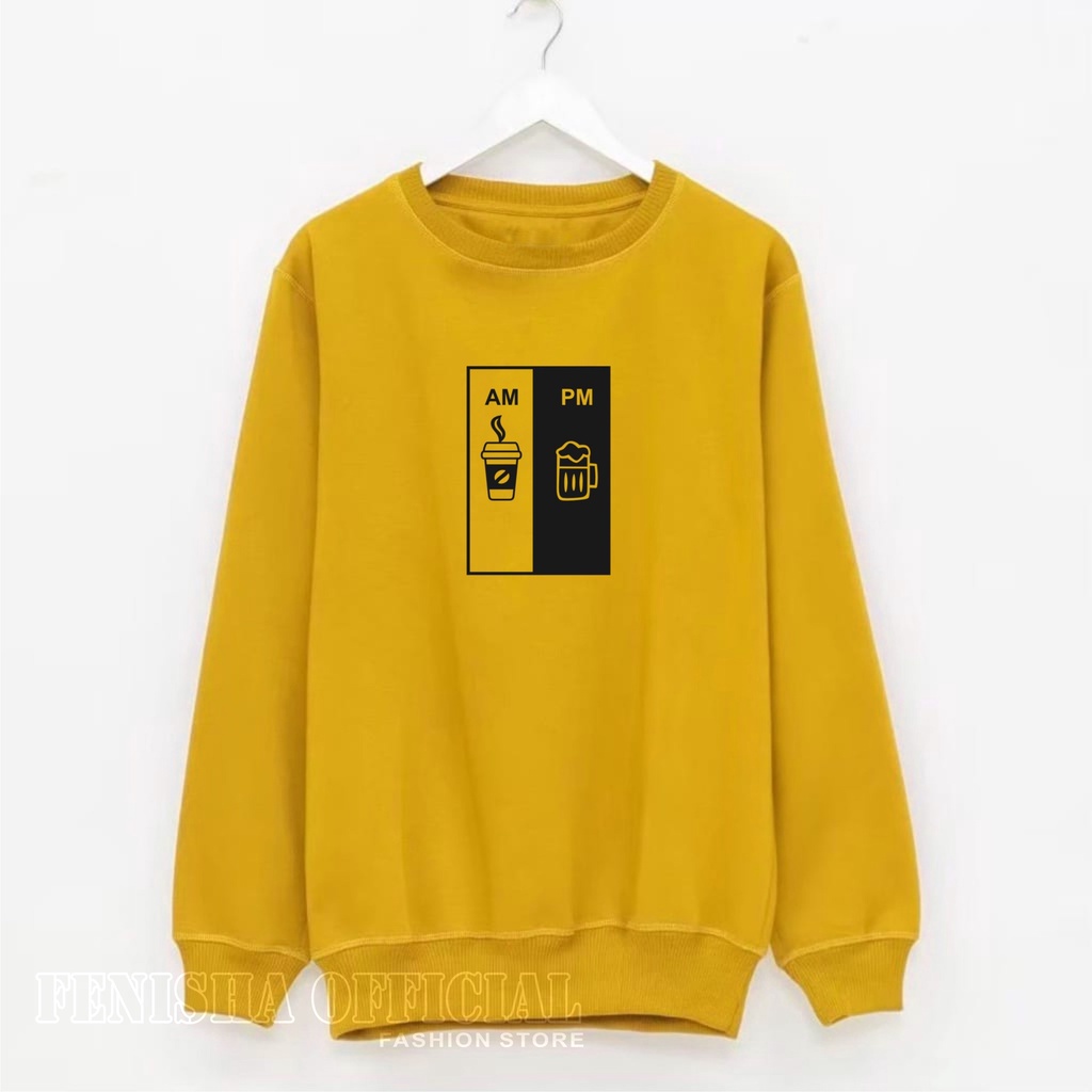 FenishaStore AM PM sweater crewneck Oversize Wanita Size M,L,XL,XXL Bisa Bayar Ditempat COD