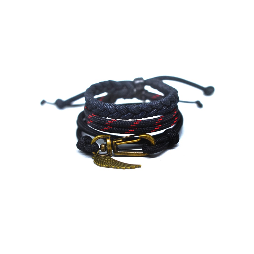 Gelang Hitam Pria Cowok Laki Laki Tangan Set Paket Pendaki Gunung Outdoor Jangkar Paracord Bracelet Murah