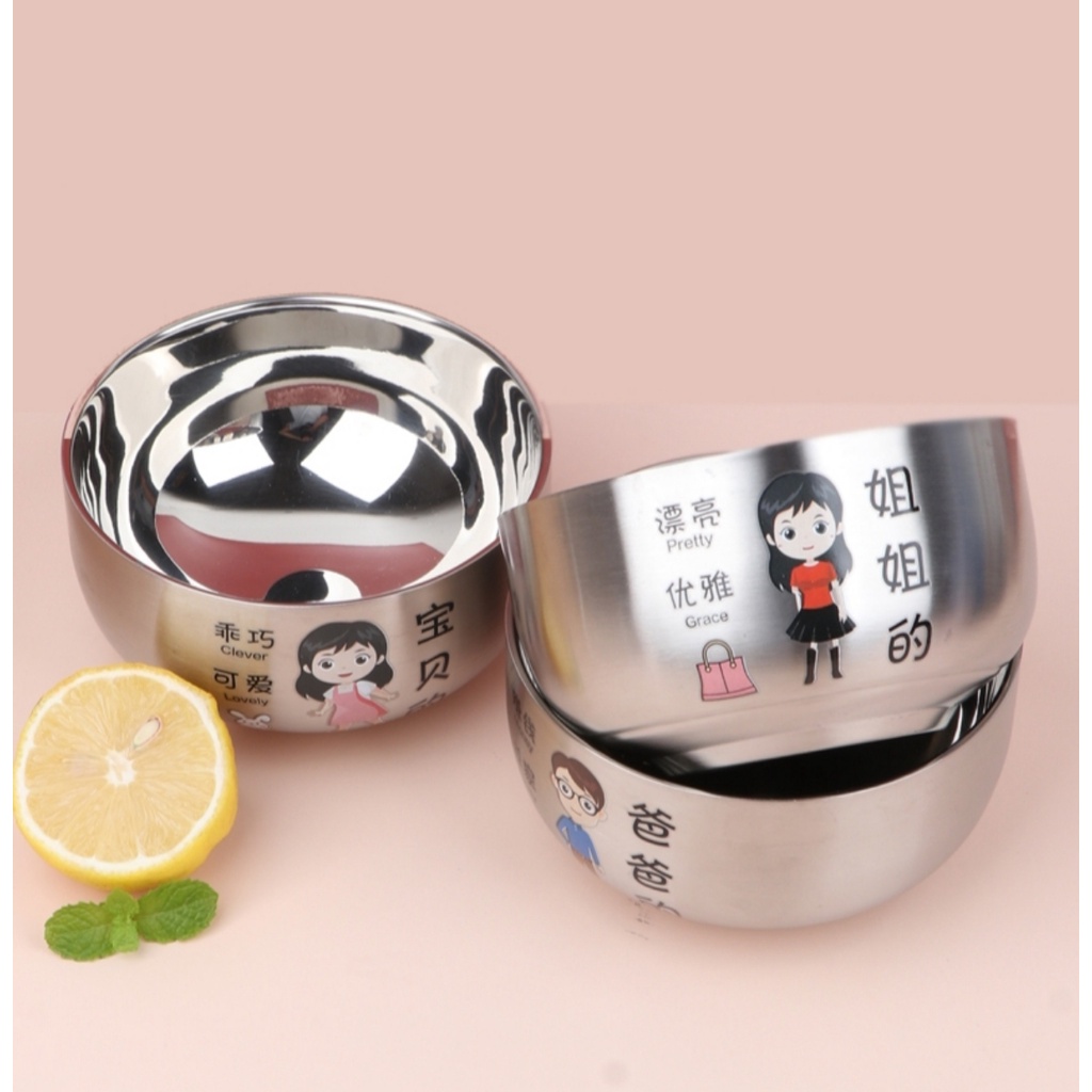 Mangkok keluarga stainles 304 Platinum tebal lengkap dengan tutup kedap udara