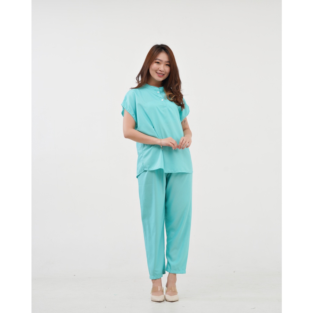 IZANY Piyama ONE SET AEON / Setelan Aeon Lengan Pendek Allsize Plain Polos-LIGHT TOSCA PLAIN