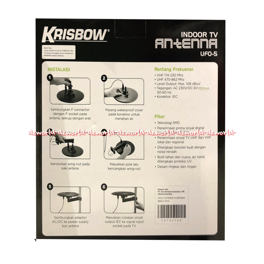 Krisbow Indoor TB Antenna UFO 5 dengan bodi tahan dari cuaca air karat dilengkapi proteksi UV