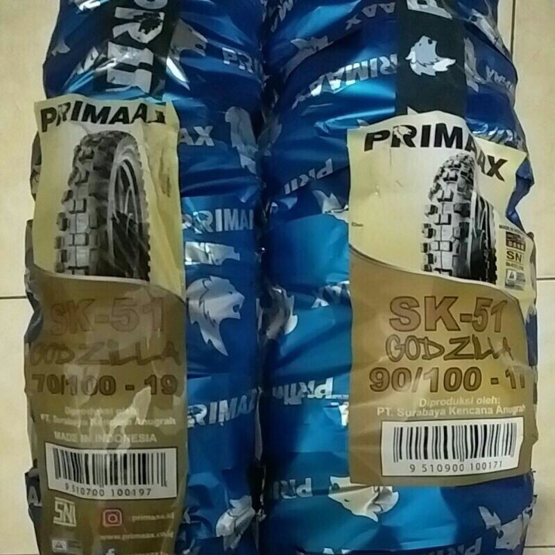 ban cross/trail paketan dpn dan blkg ring 17 & ring 19 ukuran 90-100-17 & 70-100-19 primaax godzilla