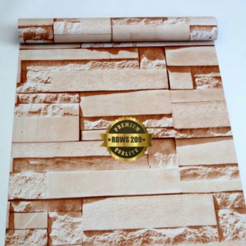 BATU ALAM KREM 3 dimensi Wallpaper Sticker dinding Batu  Alam Krem timbul 3D ukuran 45 cm x 8 meter 