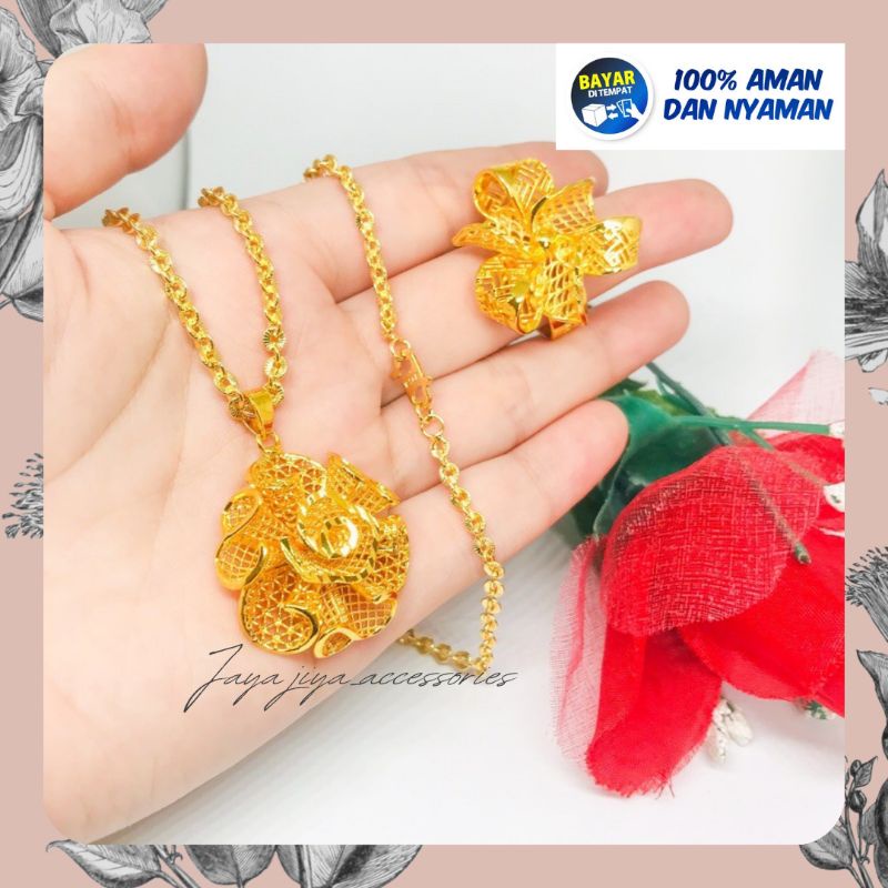 Set Kalung Cincin Bunga Kendari Lapis Emas