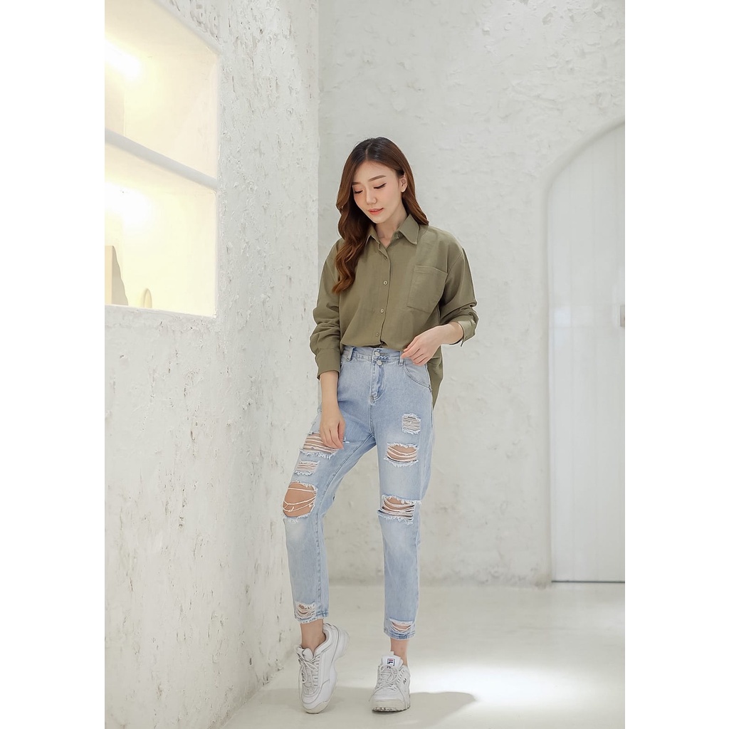 SIVALI Kemeja Oversize Linen Wanita - Linen Shirt - Atasan Wanita Lengan Panjang 2321