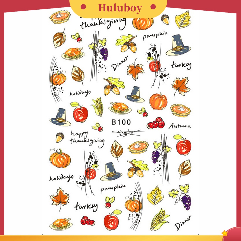 Huluboy Huluboy♡ 12pcs / Set Stiker Kuku Motif Daun Maple Warna-Warni Untuk Wanita