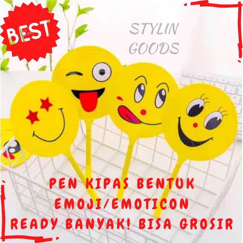 GROSIR PULPEN GEL KIPAS BERGAMBAR EMOTICON EMOJI SMILEY LUCU UNIK MURAH PENA BOLPEN PEN BISA COD