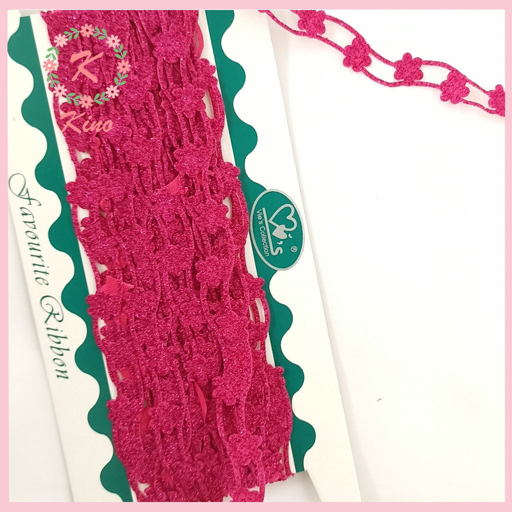 [PER ROLL] Renda Bunga Renteng Pink Fanta Kecil  lebar 2cm - vintage rustic hiasan souvenir hantaran