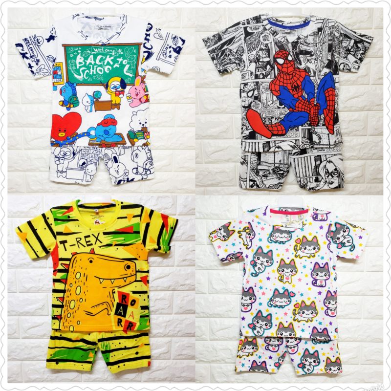 size L 3-4th SETELAN KIDS anak CELANA PENDEK katun combed lucu karakter