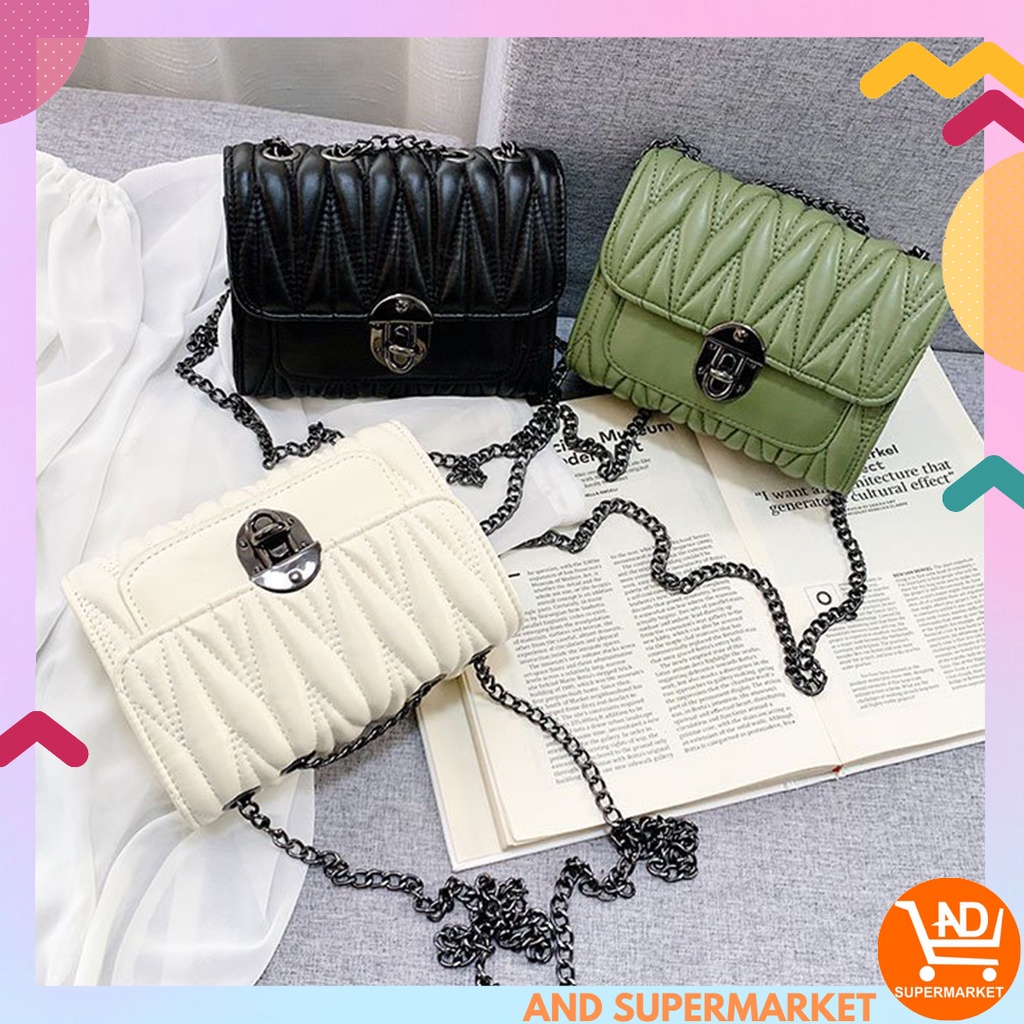 AND COD T216 Tas Slempang Wanita Bahan Kulit Tali Rantai Gaya Korea Crossbag Wanita Murah Hits COD