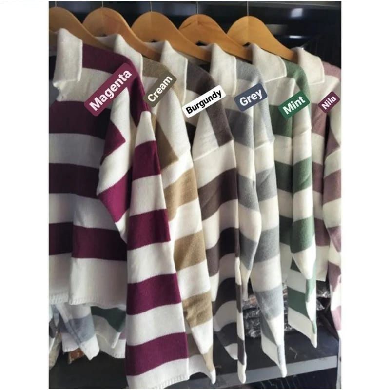 FUJI CROP ATASAN BLASTER STRIPE - BLOUSE RAJUT CROP TOP KOREA - SWEATER WANITA