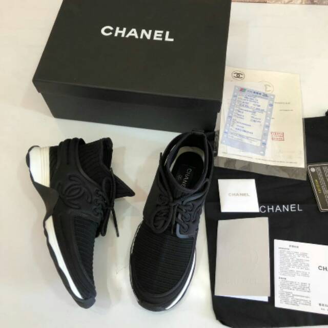 Chanel Black Sock Knit Sneaker Supermirror