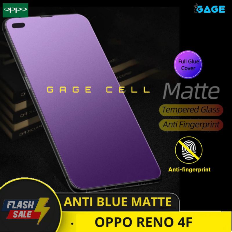 TEMPERED GLASS ANTI MINYAK BLUE MATTE OPPO RENO 4F TG ANTIGORES RADIASI OPPO RENO4 F FULL LAYAR