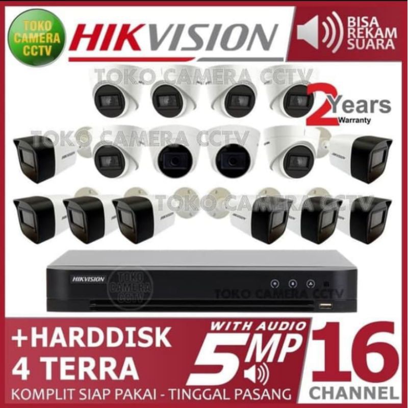 PAKET 10 CAMERA CCTV AUDIO SUARA HIKVISION 5MP KOMPLIT HARDISK 4TB