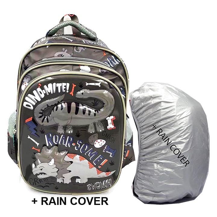PROMO 10.10 TAS RANSEL ANAK LAKI LAKI SEKOLAH SD GAMBAR KARTUN DINO DINOSOURUS GLOSSY TIMBUL 3Resleting IMPORT ( ODET DINO MITE 16inchi UKURAN BESAR )