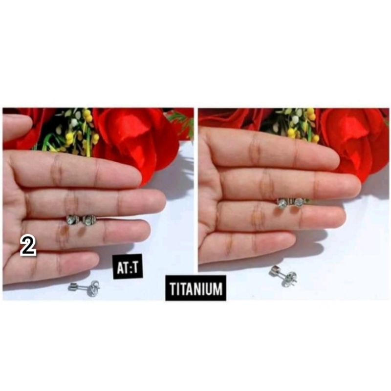 Anting tusuk permata satu Titaniun stainless steel (COD)