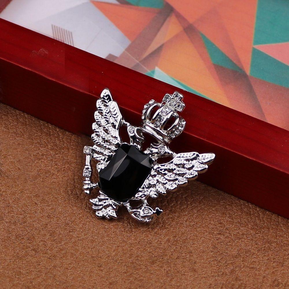 1 Pc Bros Bentuk Mahkota Elang Bahan Alloy Aksen Berlian Imitasi Warna Hitam Dan Silver Untuk Pria