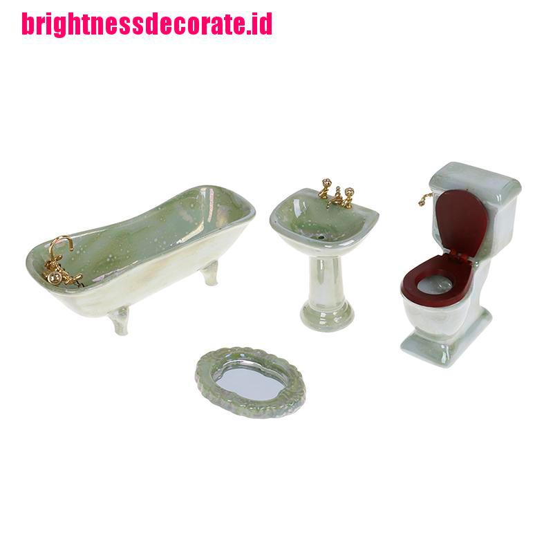 Brightid Mainan Miniatur Bathtub / Toilet / Wastafel Bahan Porselen Warna Hijau Untuk Aksesoris Rumah Boneka 1: 12