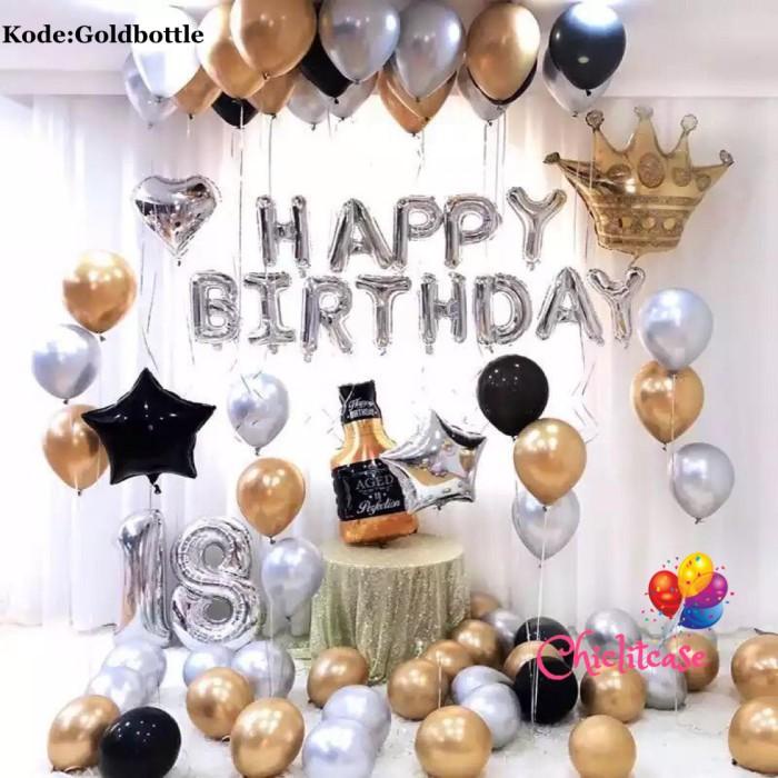 Set paket dekorasi balon birthday ultah dewasa crown chrome fancy