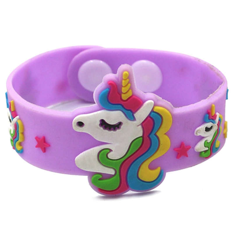 Gelang Tangan Elastis Desain Kartun Unicorn Pink/Merah untuk Aksesoris Anak-anak/Hadiah