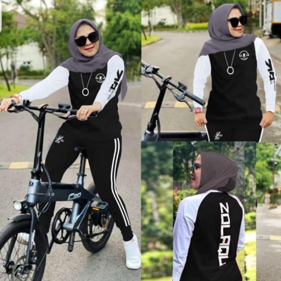 READY Baju Senam Setelan Aerobic Zumba Lapangan Fitness Hijab Muslim Panjang Training Pink Abu