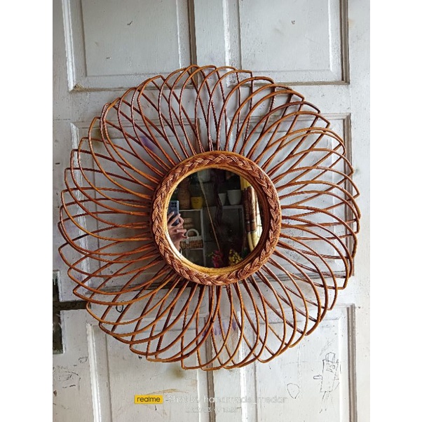 cermin rotan, dekorasi rotan,rotan,cermin rotan dekorasi, cermin rotan estetic, walldecor cermin rot