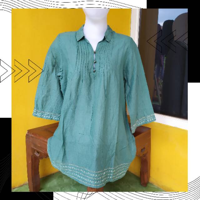 Blouse Import / Blouse Branded / Blouse Katun / Blouse Warna Hijau Tosca / Blouse Ciqueto Ikka