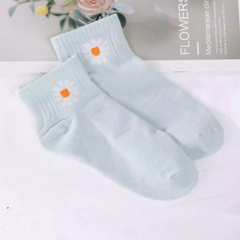 Kaos Kaki Ankle H185 Motif Bunga Daisy Gaya Korea Untuk Kaos Kaki Wanita Motif-BIRU MUDA